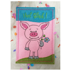 Stickdatei - Postkarte ITH Viel Glück Schwein Glücksschwein